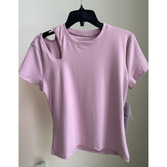 Nine West Cutout Shoulder Shadow Activewear T-Shirt In Mauve Size M - Picture 3 of 10